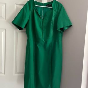 ELOQUII Green Plus Size 20 Fancy Collar Gold Zipper Short Sleeved Knee Length